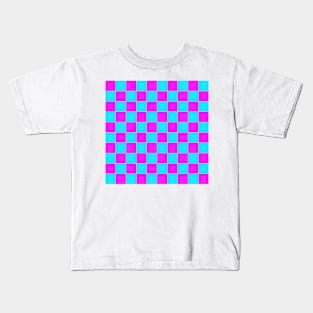 Checkerboard Square Seamless Pattern - Blue & Magenta Kids T-Shirt